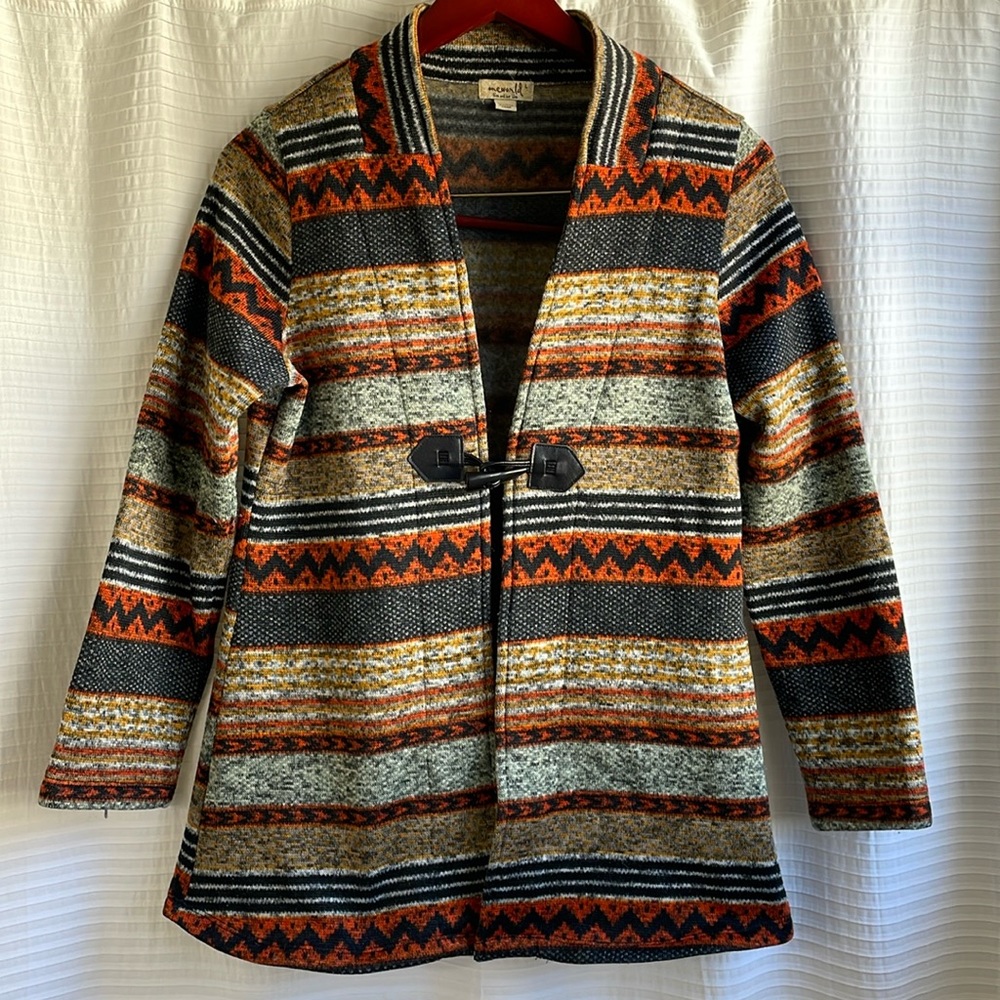 One World Live & Let Live Heavy Knit Sweater Jacket L Blk Orange Multi Southwest